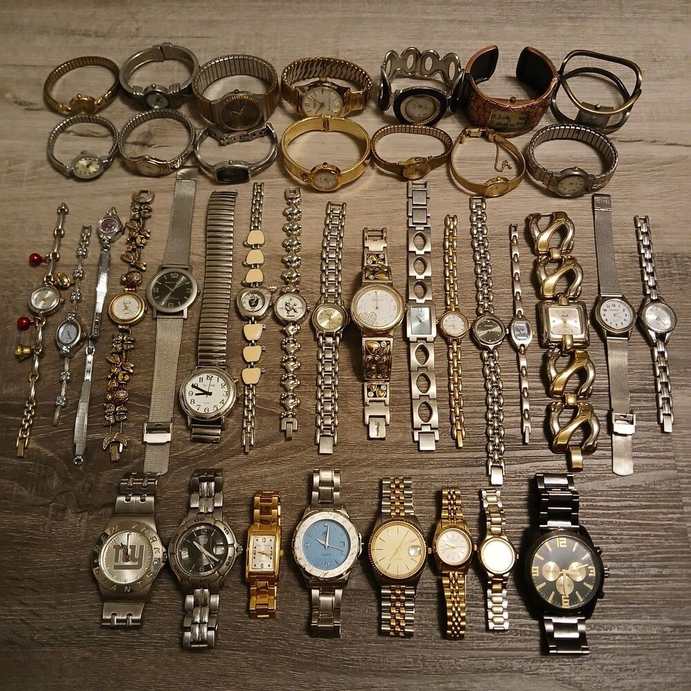 Lot 35+ Watches Parts/Repair ALL Metal Helbros Brighton Guess Citizen Pulsar